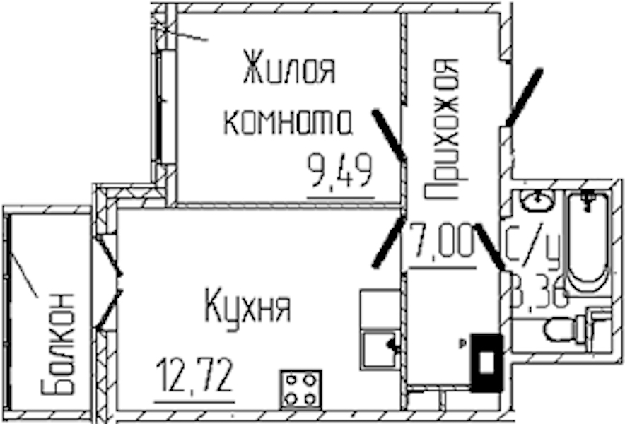 1-комнатная квартира 33.46 м², 2/6 эт., ЖК «SERTOLOVO PARK»